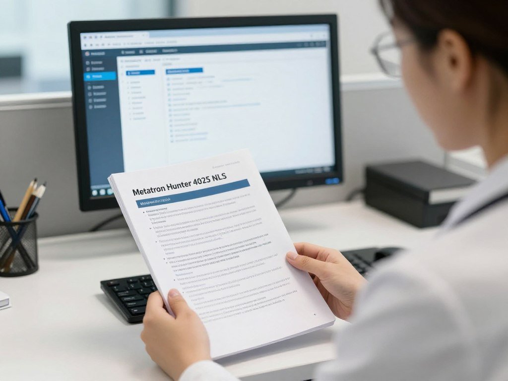 Healthcare professional reviewing FAQ guide for Metatron Hunter usage Healthcare professional reviewing FAQ guide for Metatron Hunter usage