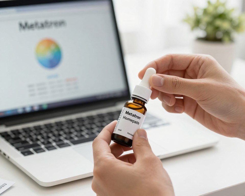 Homeópata preparando remedios personalizados basados en análisis Metatron