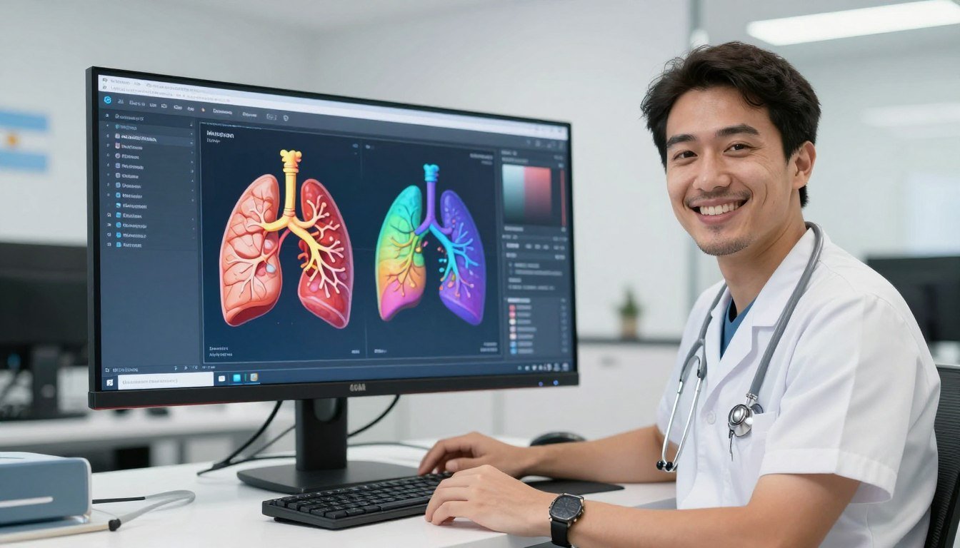 Terapeuta argentino aprendiendo interfaz software Metatron Hunter pantalla