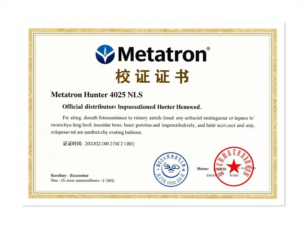 Certificado de distribuidor autorizado Metatron Hunter 4025 NLS con sellos oficiales