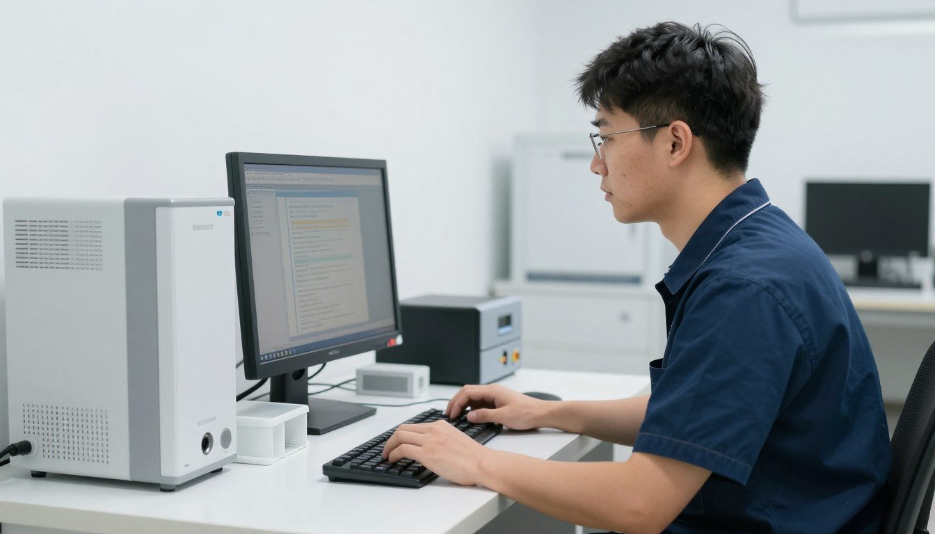 Técnico instalando y configurando Metatron Hunter 4025 NLS en consultorio