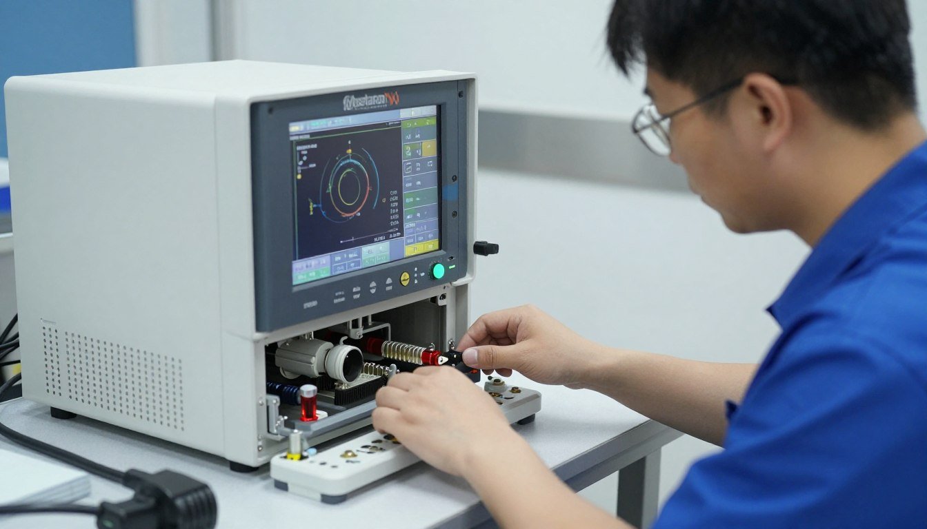 Técnico realizando mantenimiento en equipo Metatron Hunter 4025 NLS